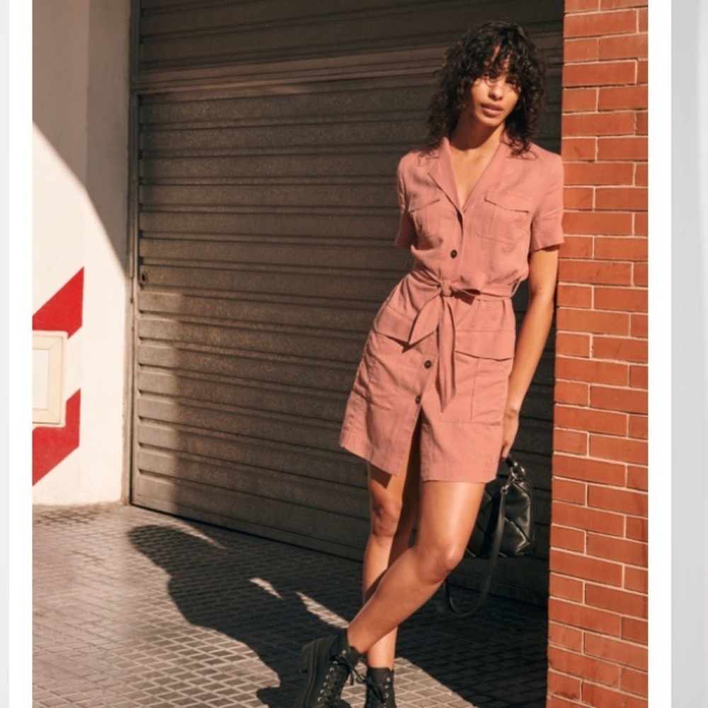 & OTHER STORIES Workwear Mini Button Down Dress In Rose Gold Color Size 10